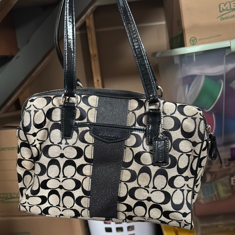 Coach Black and Cream Signature Tote Bag